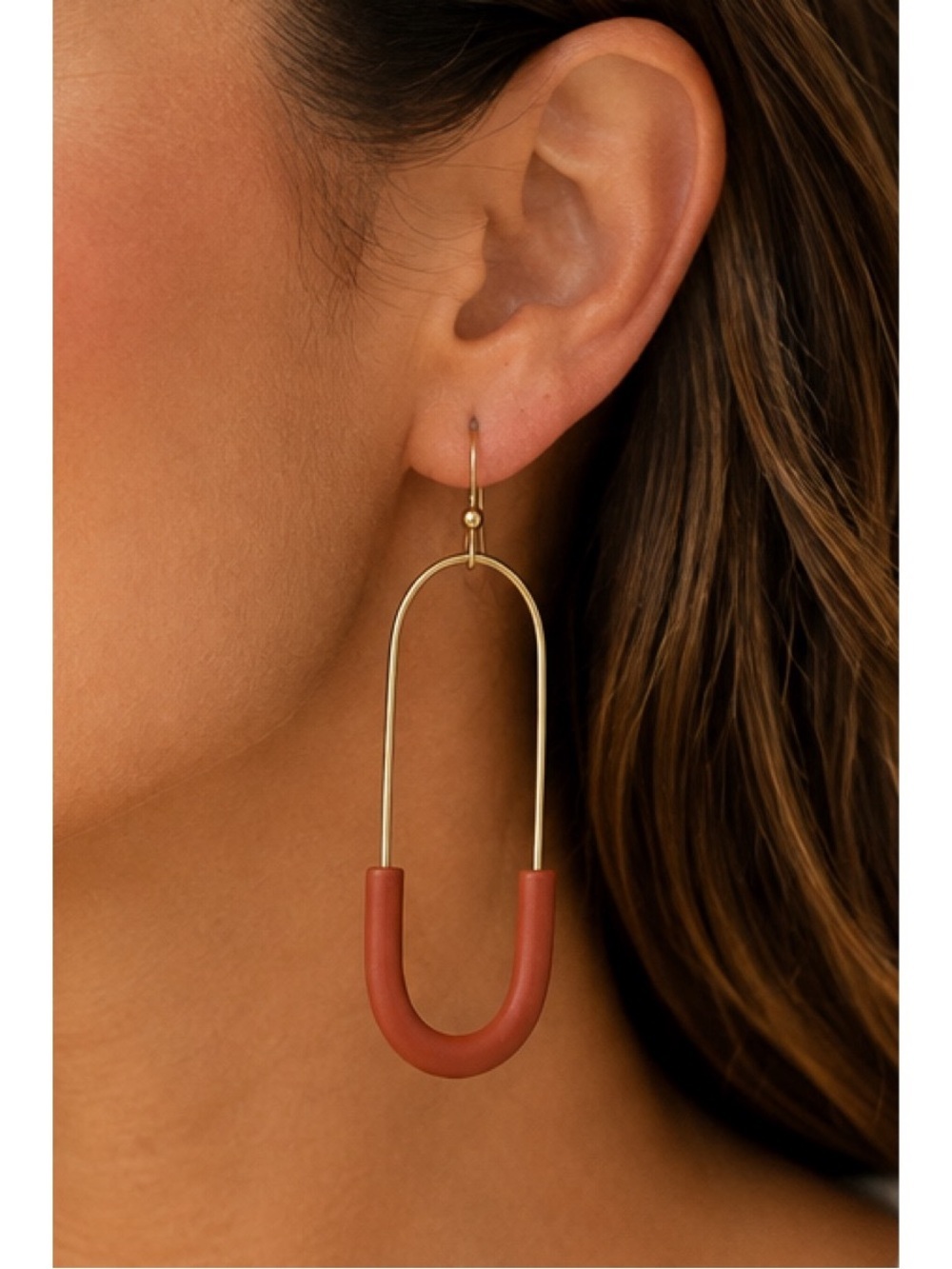 Modern Hoops in Brown, featuring gold tone frame paired with a colored clay base